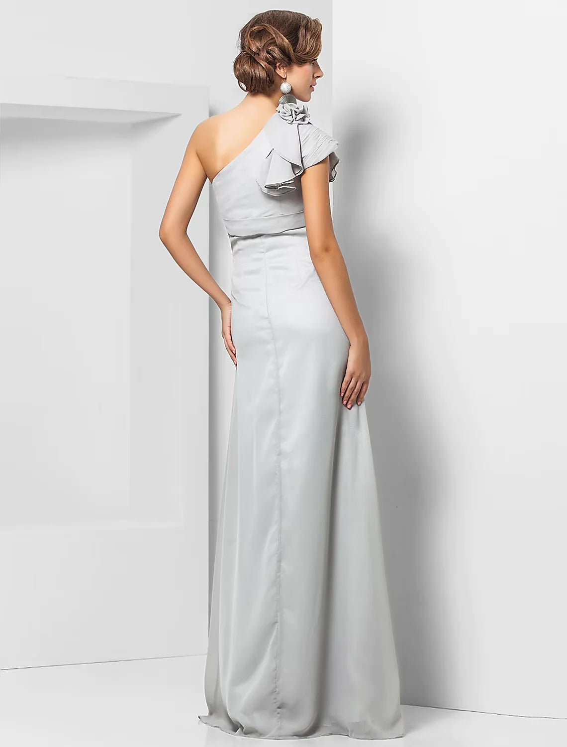 Sheath / Column Elegant Dress Wedding Guest Floor Length Sleeveless One Shoulder Chiffon with Sash / Ribbon Appliques
