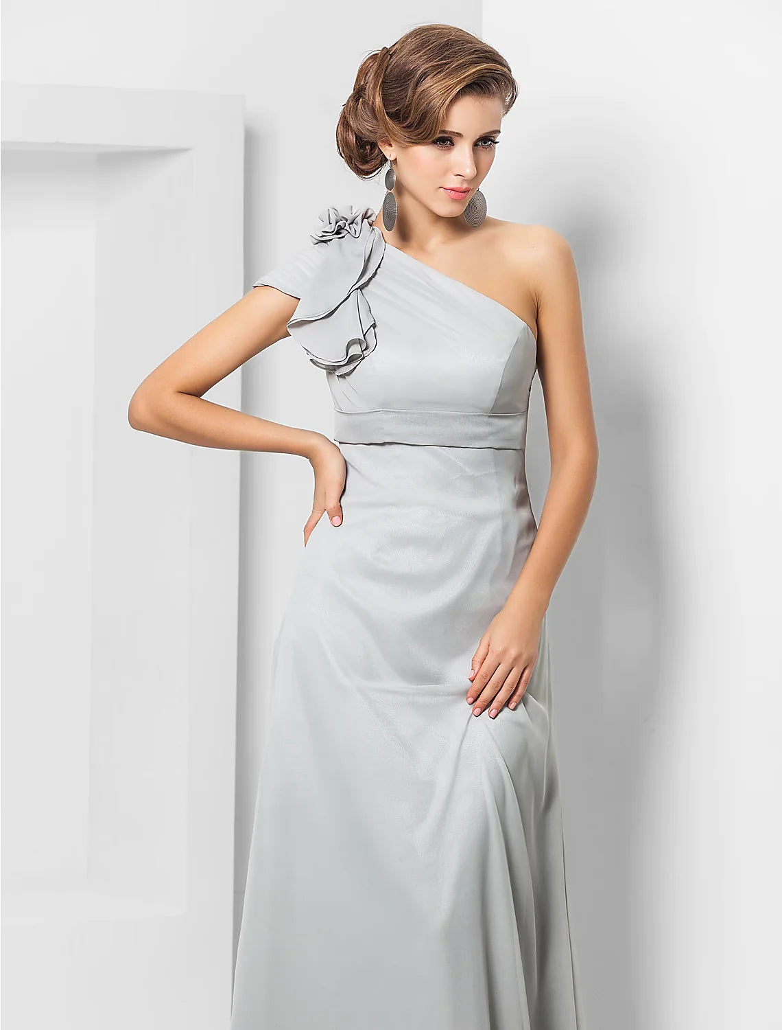Sheath / Column Elegant Dress Wedding Guest Floor Length Sleeveless One Shoulder Chiffon with Sash / Ribbon Appliques