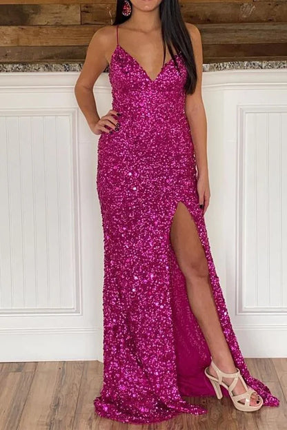 Straps  Sequins Mermaid Long Prom Dress