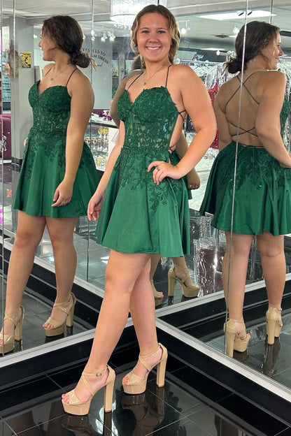 Appliques Sweetheart Lace-Up A-Line Short Party Dress