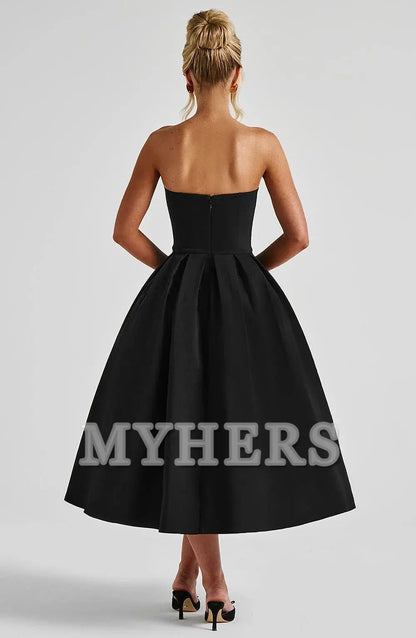 A Line Strapless Backless Elegant Exquisite Dresses Bridesmaid Dresses Wedding Guests Dresses