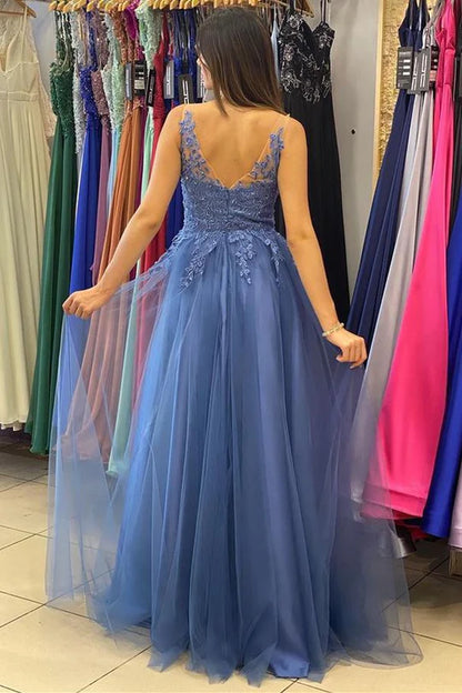 Tulle Lace Appliqués A-Line Prom Gown