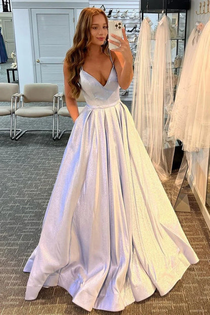 A-line  Straps Long Prom Dress with Pockets