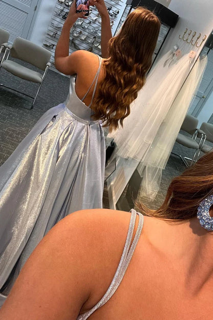 A-line  Straps Long Prom Dress with Pockets