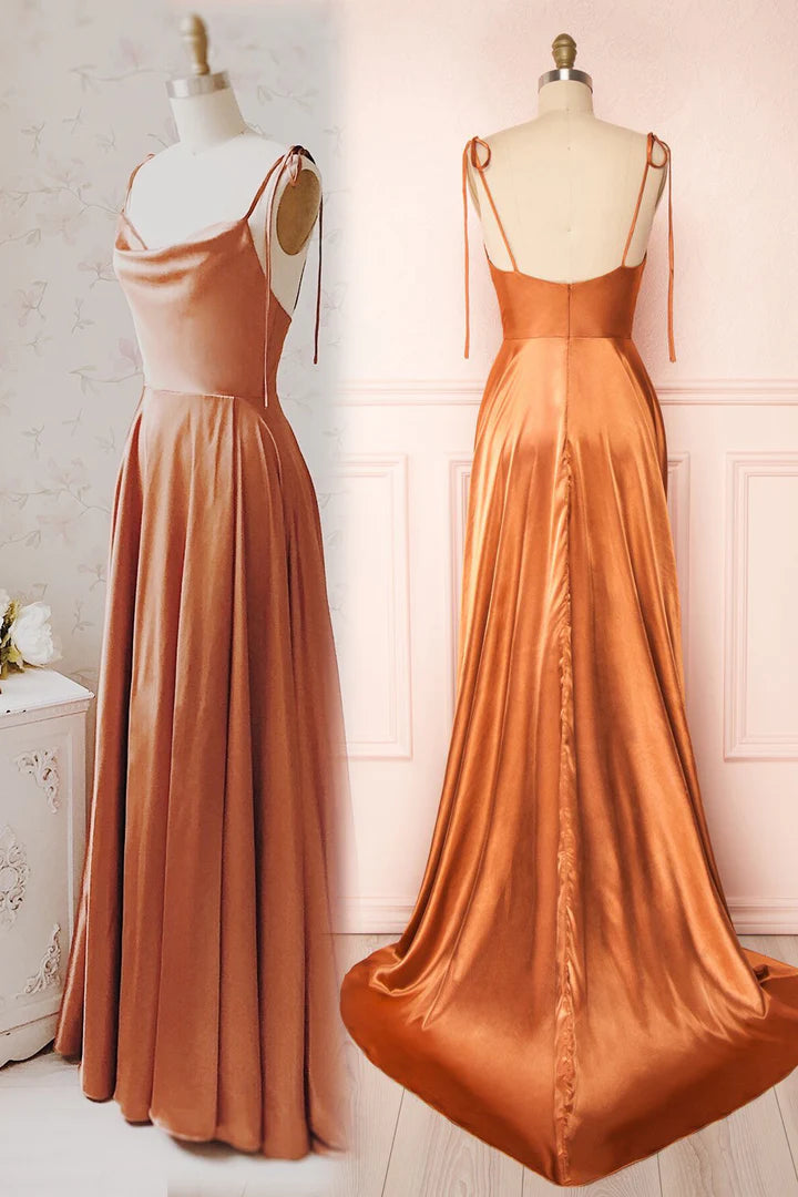 A-line Cowl Neck Long Formal Dress