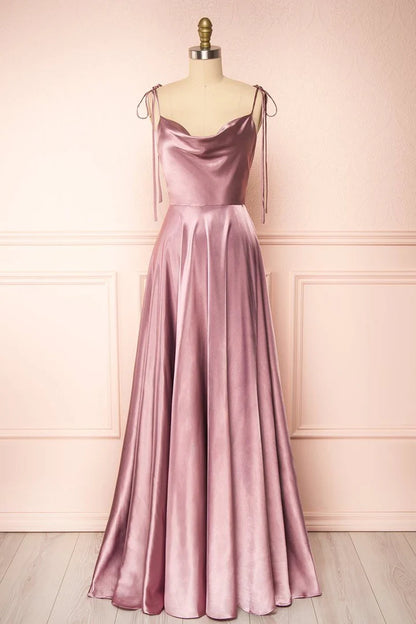 A-line Cowl Neck Long Formal Dress