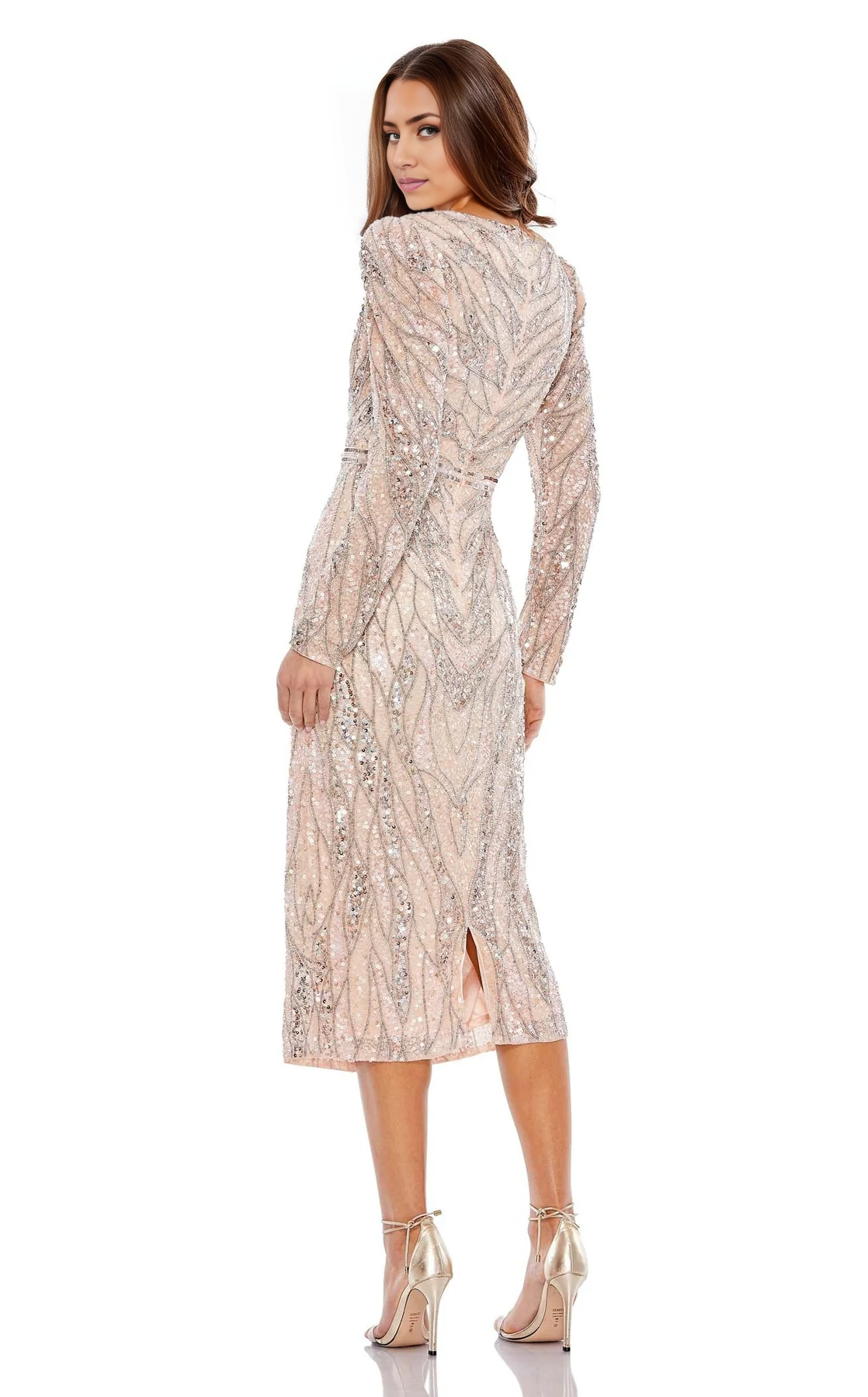 Wedding Guest Dresses Shining Mother of the Bride Dress V Neck Long sleeves Elegant Cultivate oneself Sequin Dress