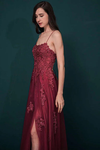 Tulle Apliques Lace-Up Prom Dress