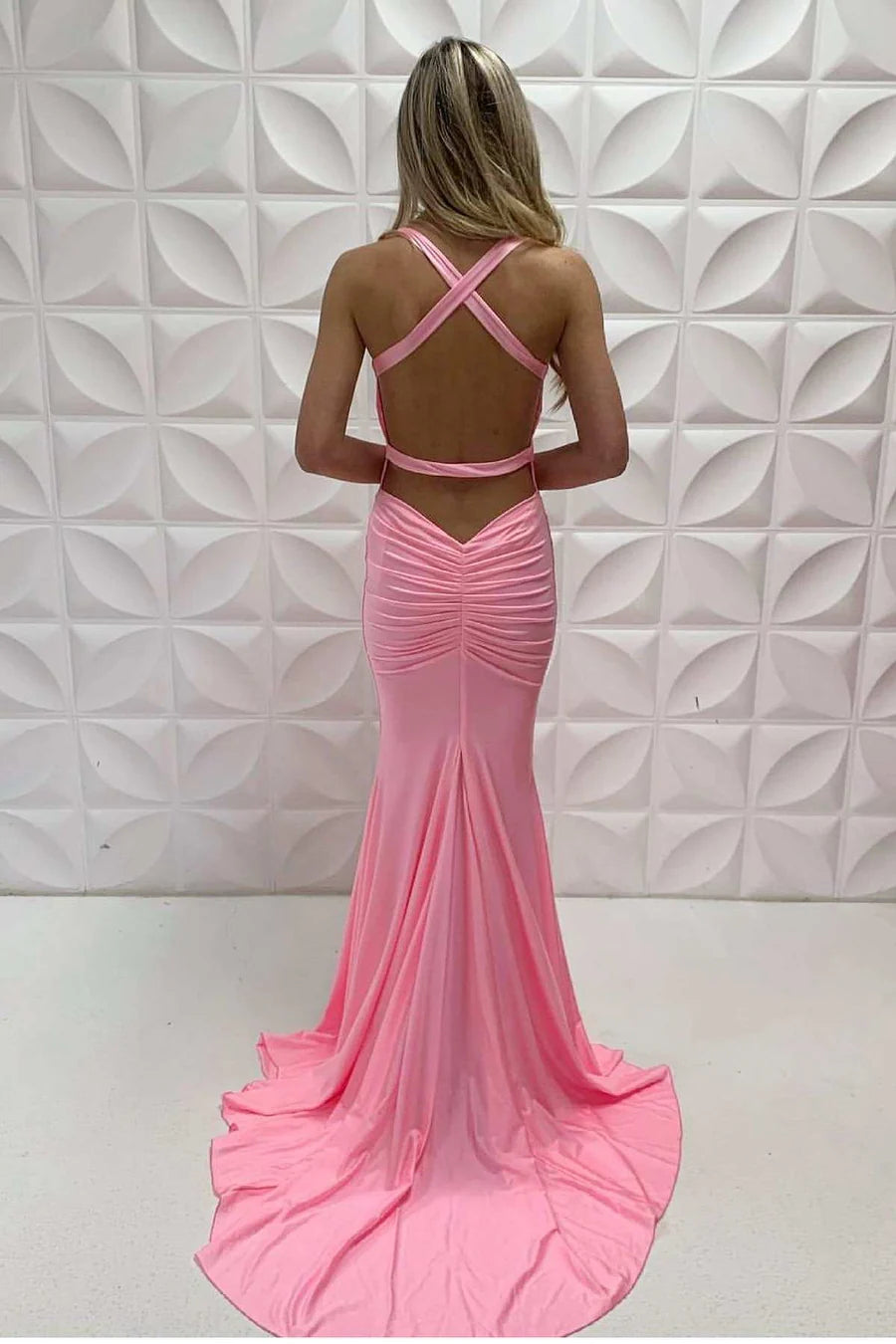 V-Neck Cross-Back Long Formal Dress