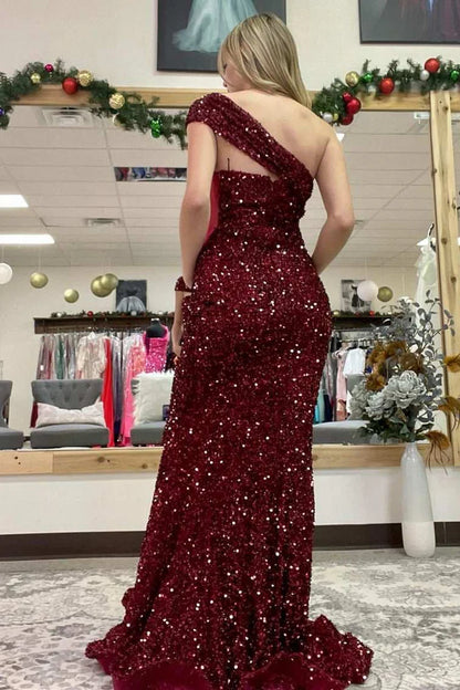 Sequin One-Shoulder Mermaid Long Prom Dress