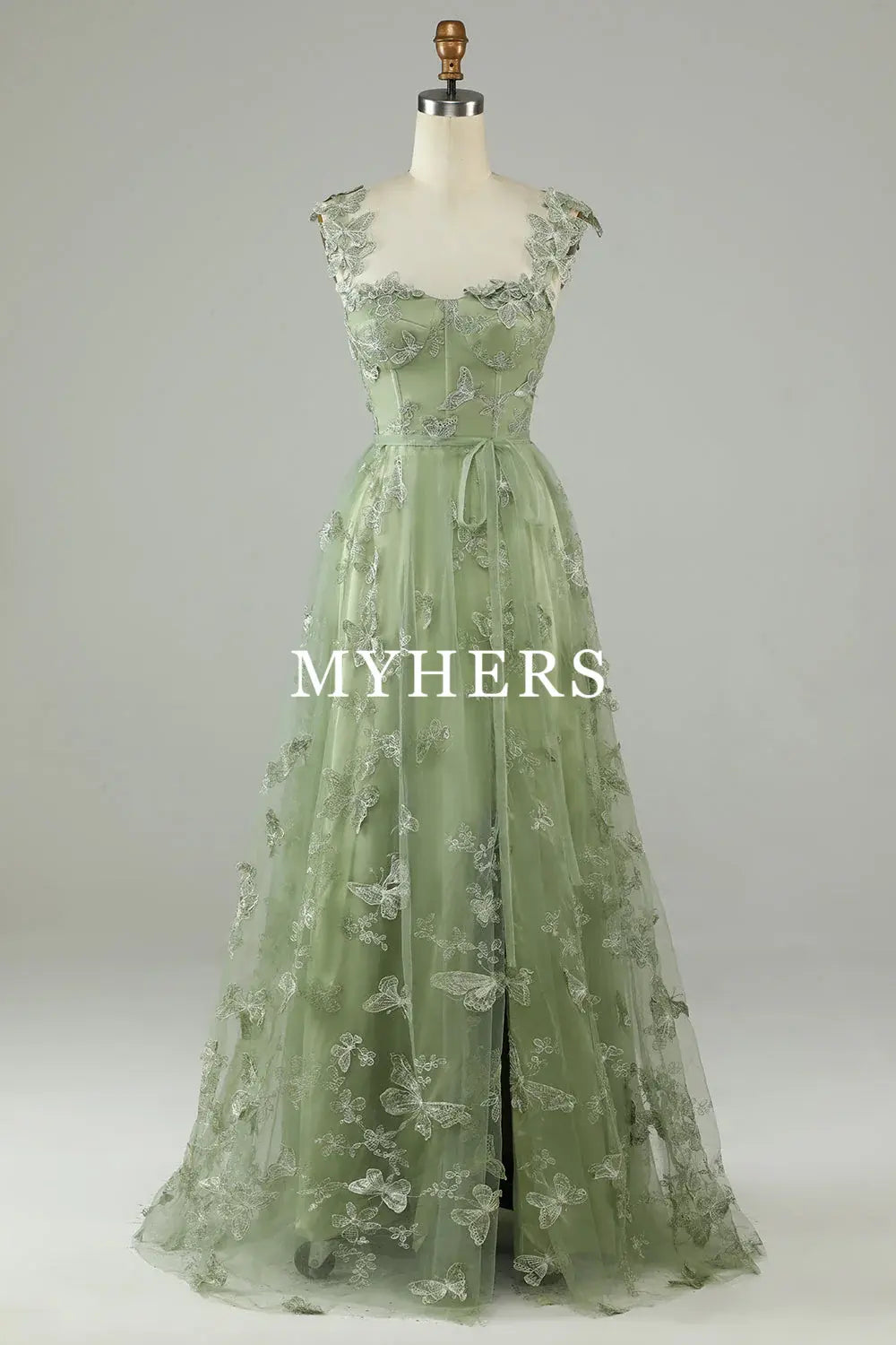 Formal Wear Dresses A Line Square Neck Corset Long 3D Butterflies Fantastic Magnetic Prom Dress