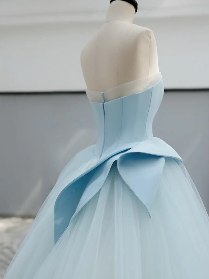 Fashion A-Line Strapless Tulle Fantastic Luxury Long Elegant Prom Dress