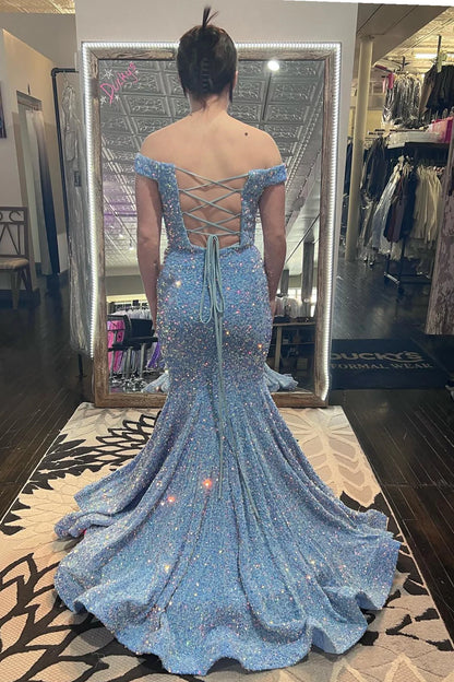 Sequin Off-the-Shoulder Trumpet Prom Dress