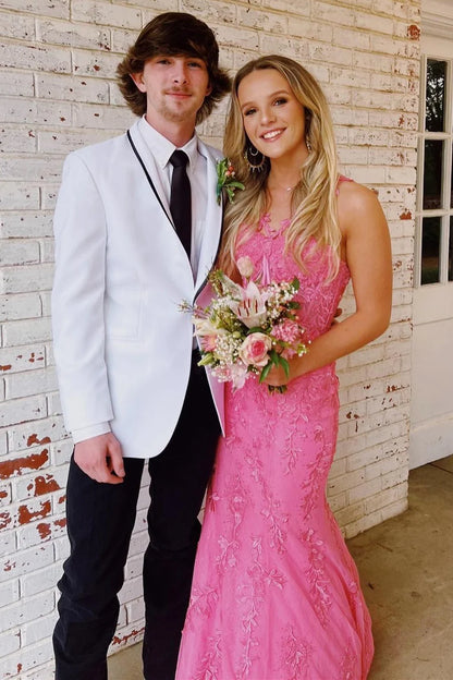 Halter Flower Straps Appliques Mermaid Long Prom Dress