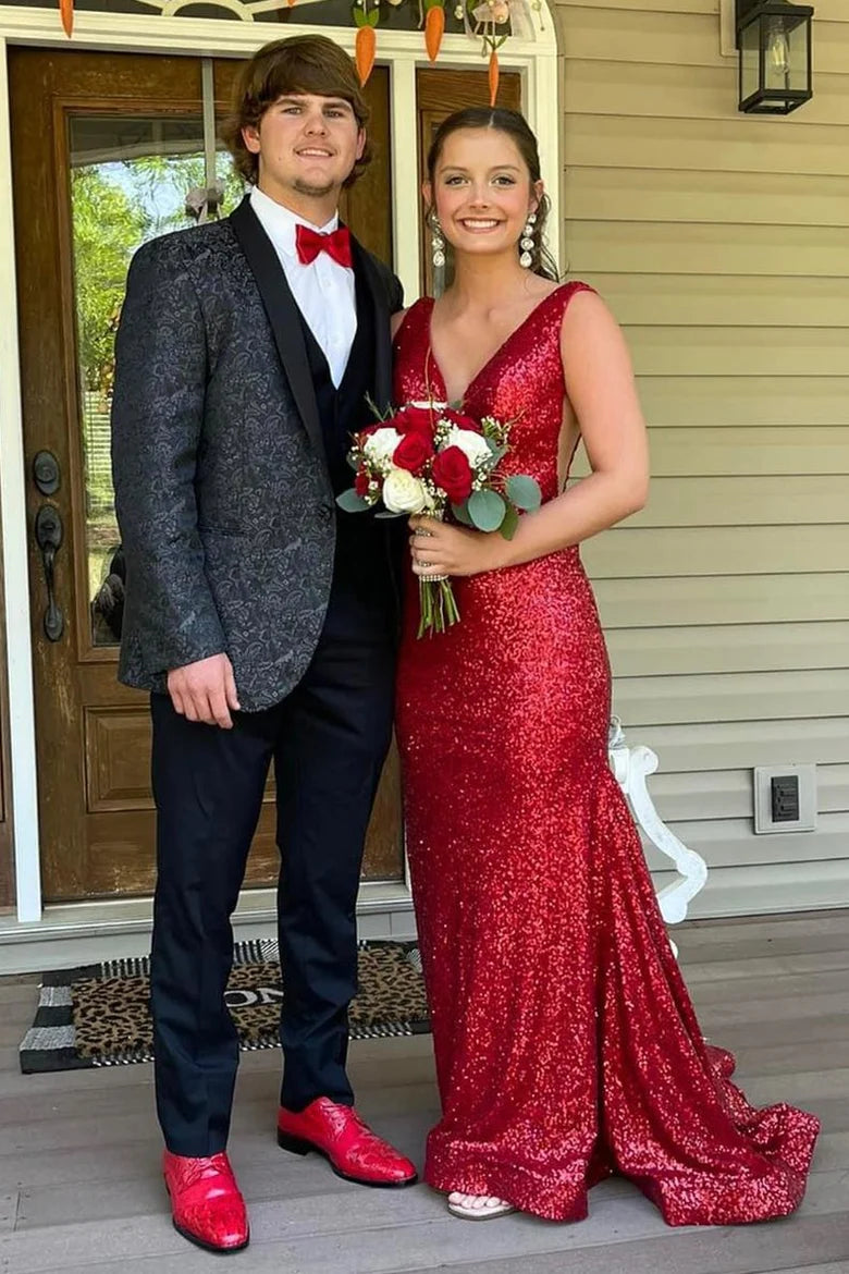 Sequin V-Neck Trumpet Long Prom Dress