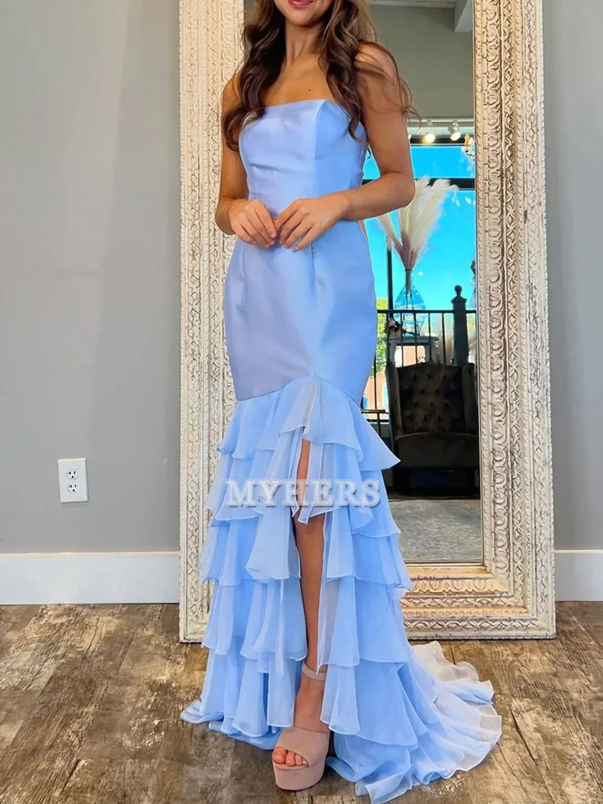 Formal Wear Dresses Wedding Guest Dresses Mermaid Cultivate oneself Strapless layering Prom Dresses Side Fork Exquisite Evening Dress