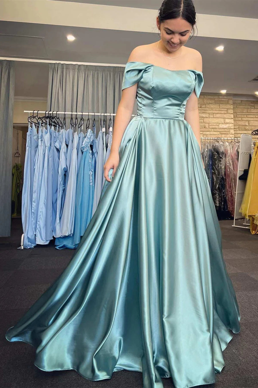 Elegant  Off-the-Shoulder A-Line Prom Gown