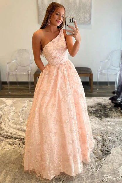 3D Butterfly  One-Shoulder A-Line Prom Dress