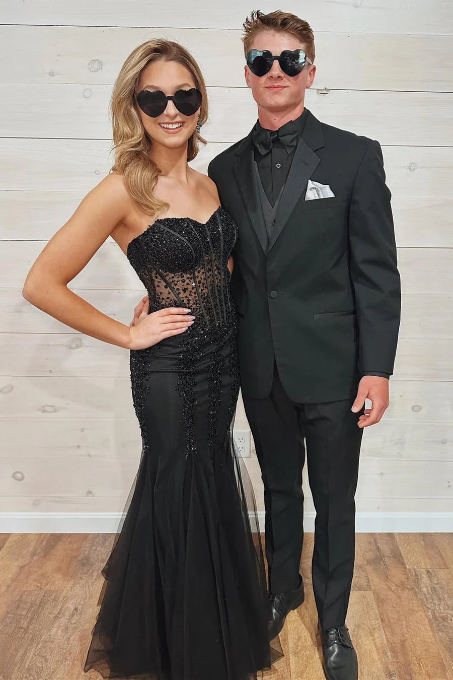 Tulle Beaded Strapless Mermaid Long Formal Dress