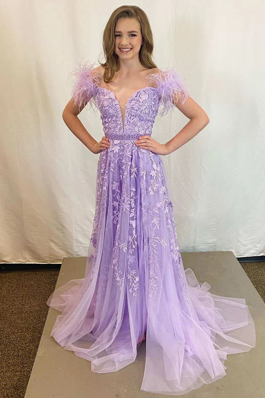 Appliques Off-the-Shoulder A-Line Prom Dress