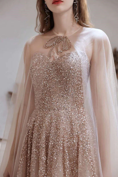 Gradient  Tulle Strapless Prom Gown with Cape