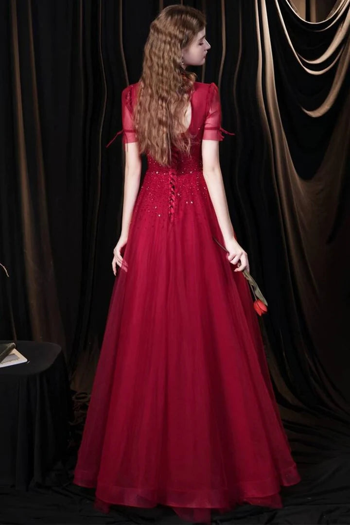 A-line Tulle High Collar Long Prom Dress with Sequins