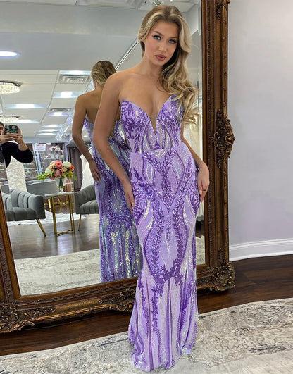 Sparkly Blue Mermaid V-Neck Long Prom Dress With Sequins
