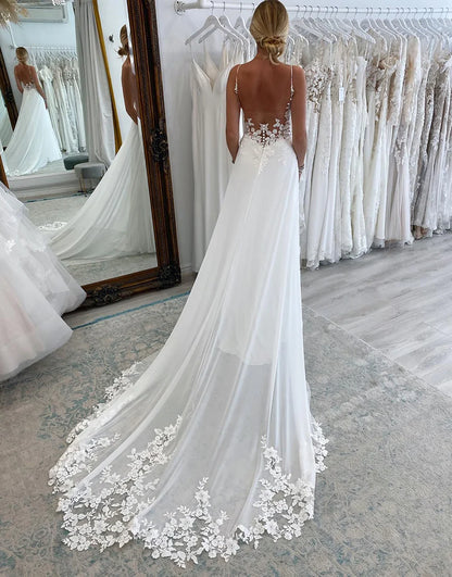 Chiffon Boho A-Line Wedding Dress with Lace