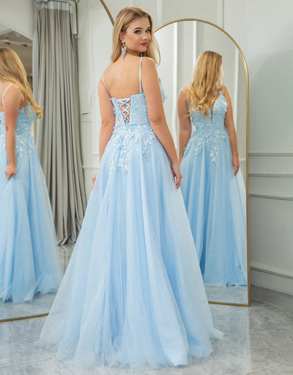 A Line Long Prom Dress With Appliques