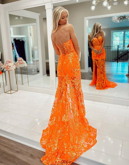 Mermaid Strapless Long Prom Dress With Split