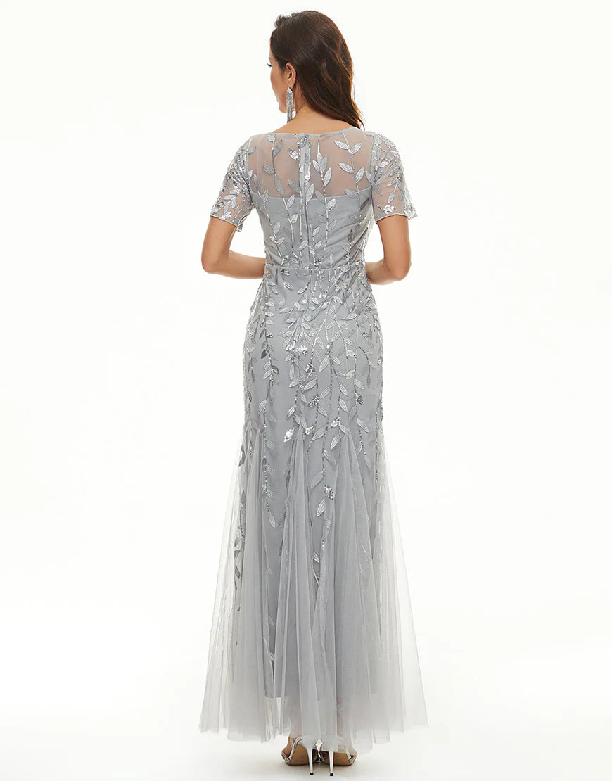 Leaves Sequins Mother Dress with Short Sleeves