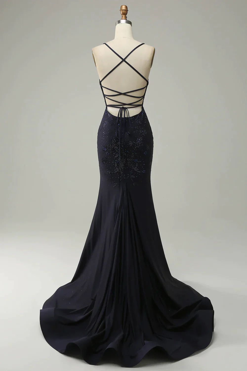 Spaghetti Straps Beaded Prom Dress with Split
