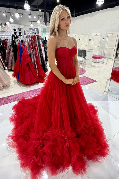 Tulle Strapless Tiered Ball Gown with Ruffles