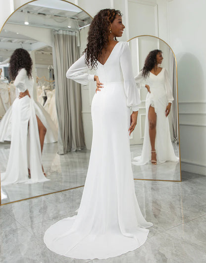 Ruffled Long Sleeves Boho Wedding Dress