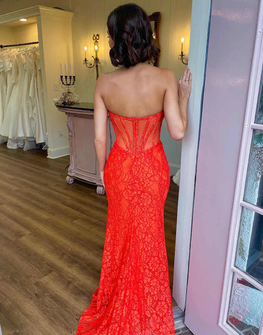 Mermaid Strapless Corset Long Prom Dress With Slit