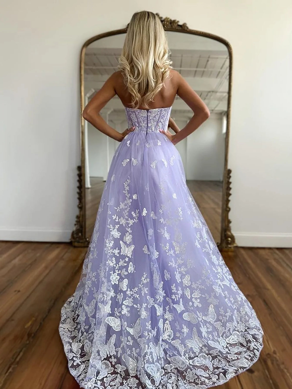 A Line Sweetheart Corset Tulle Long Prom Dress