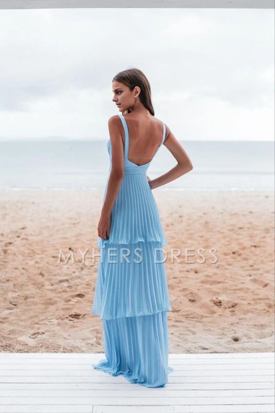 My Hers Prom Dress A Line Chiffon Sleeveless Mid Waist Pleated Layering Fashion Ladies Formal Dress