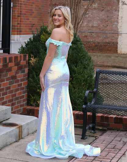 Mermaid Off the Shoulder Sequins Long Prom Dress