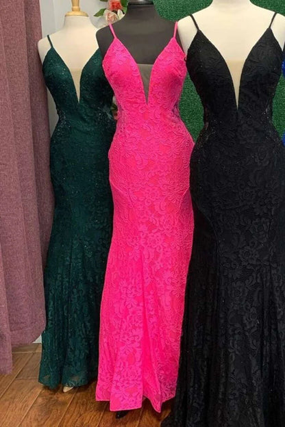 Trumpet  Lace Open Back Long Prom Dress
