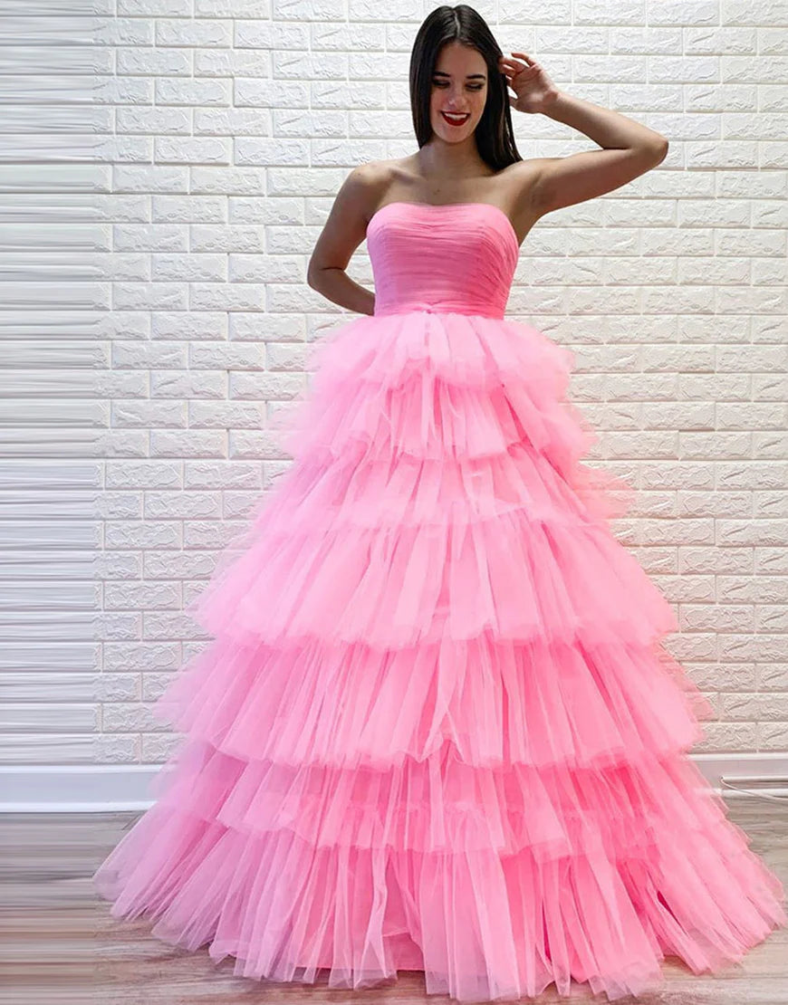 Tulle Strapless Princess Long Prom Dress