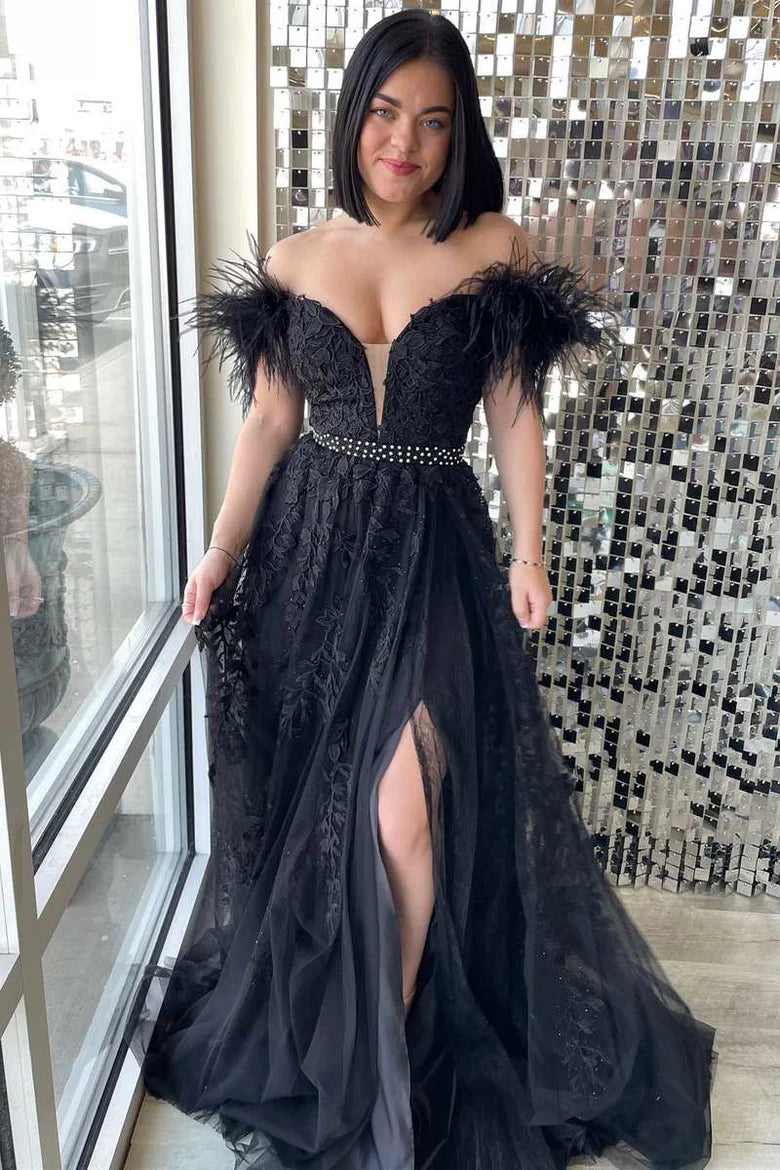 Appliques Off-the-Shoulder A-Line Prom Dress