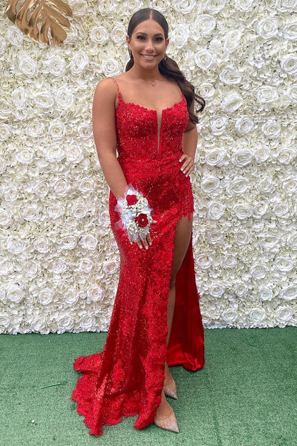 Sequin Appliques Cold-Shoulder Long Prom Gown with Slit