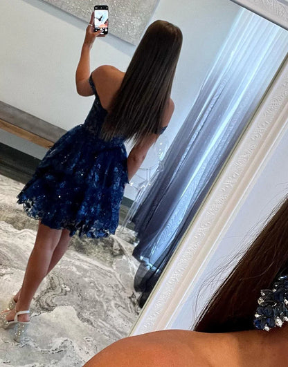 A Line Off the Shoulder Glitter Homecoming Dress