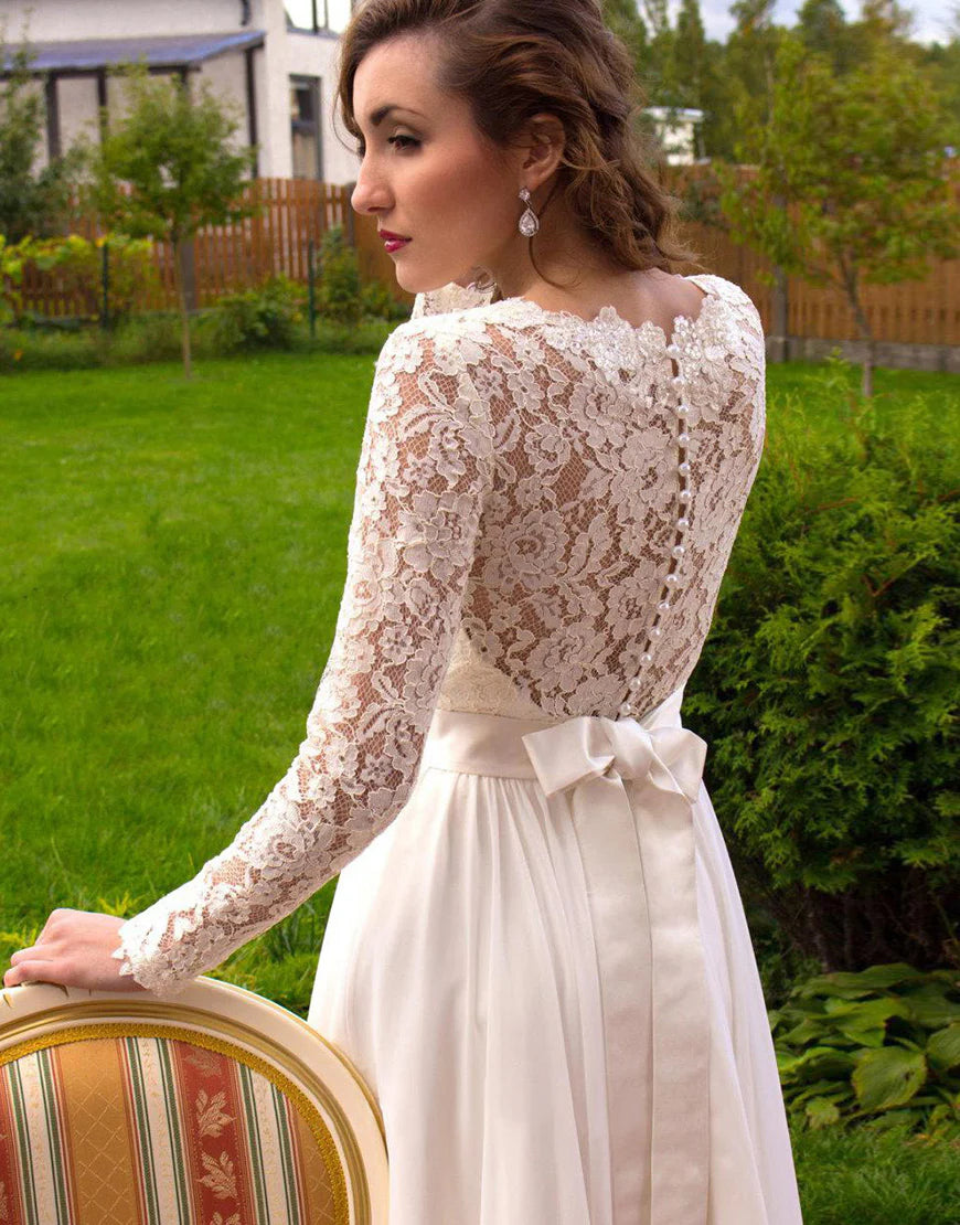 Lace Long Sleeves Long Bridal Dress