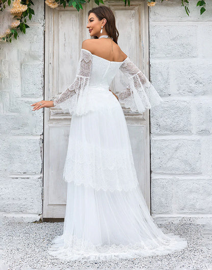 Sweep Train Flare Sleeves Wedding Dress