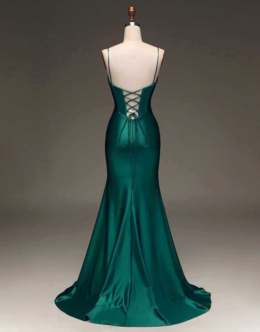 Mermaid Elegant Corset Back Dark Green Prom Dress