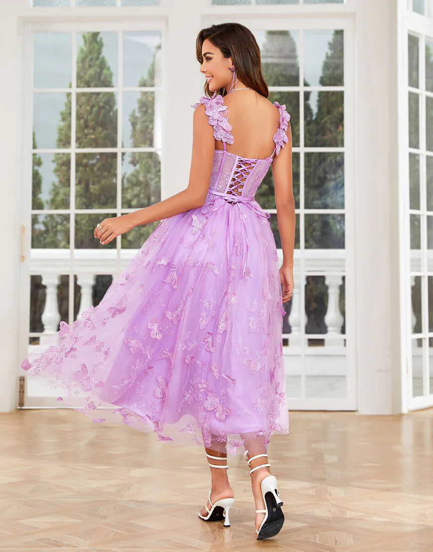 A Line Butterflies Appliques Prom Dress