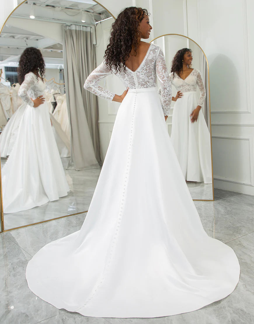 Two Piece Long Sleeve Boho Wedding Dress With Lace