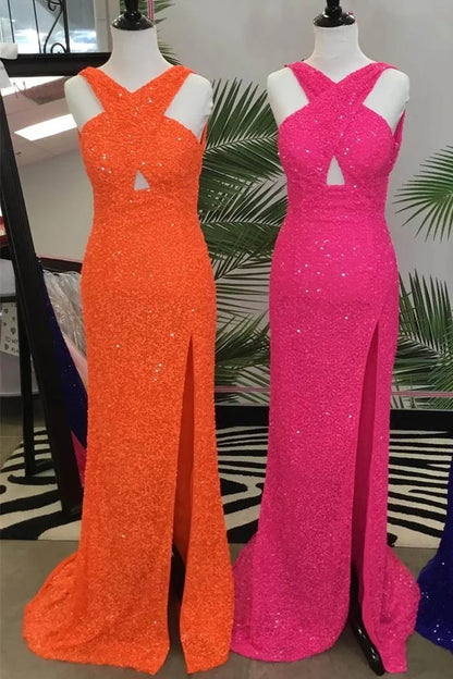Cross Front Mermaid Sequins Long Formal Dress