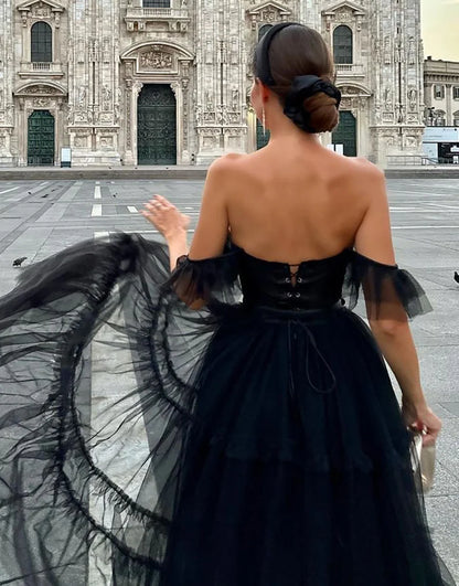 Off the Shoulder A Line Tulle Homecoming Dress